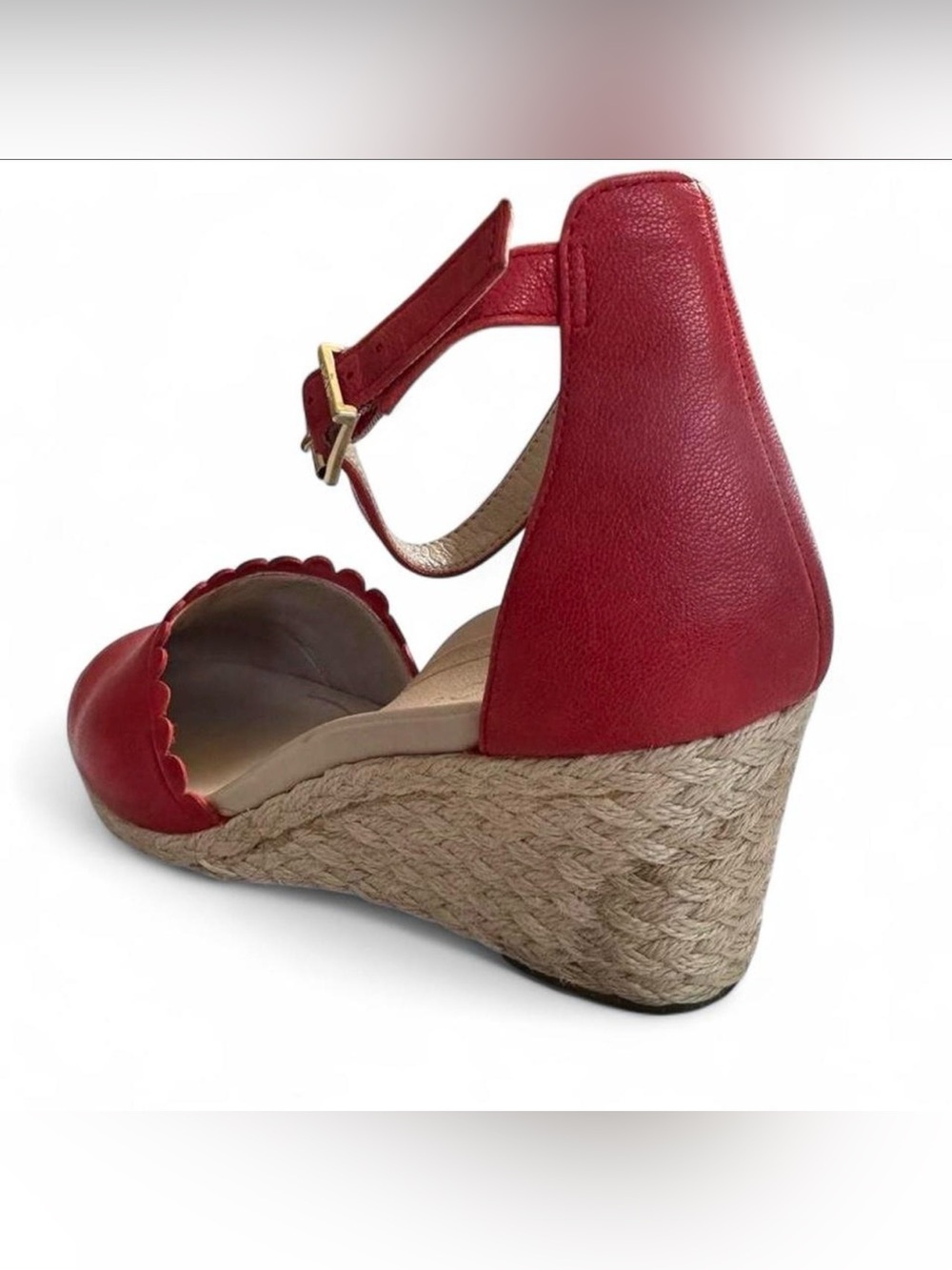 Vionic Aruba Anna Red Leather Espadrille Closed Toe Wedges Scallop Women's Sz 8 - Picture 7 of 8